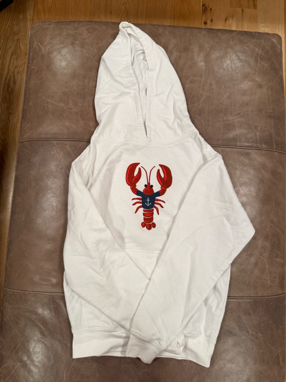 Kiel James Patrick White Hoodie with Red & Navy Lobster Graphic